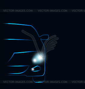 Silhouette of car with headlights in darkness - vector image