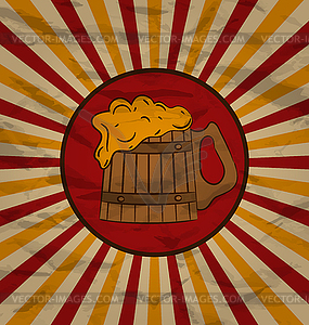 Vintage poster wooden mug beer - vector image