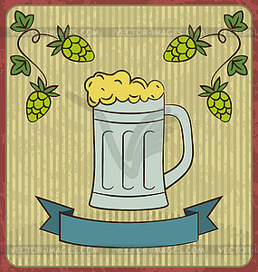 Vintage card with glass mug beer - royalty-free vector clipart