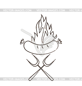 Hot sausage with flames - vector image