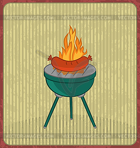 Barbecue card with sausage and flame - vector EPS clipart