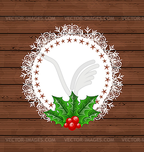 Christmas greeting card with holly berry - vector image