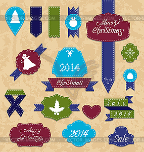 Christmas set variation labels and ribbons - vector clipart