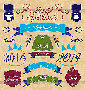 Рождественский набор - этикетки, ленты и другие Decorativ - векторный клипарт / векторное изображение