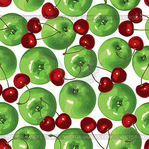 Green apple and cherrier seamless pattern - vector image