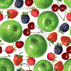 Green apple and berries seamless pattern - stock vector clipart