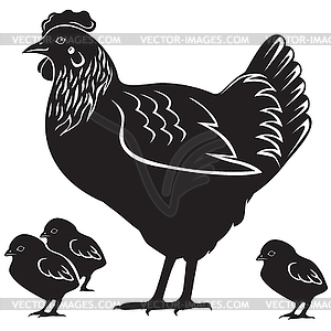 Hen with chicks - royalty-free vector image