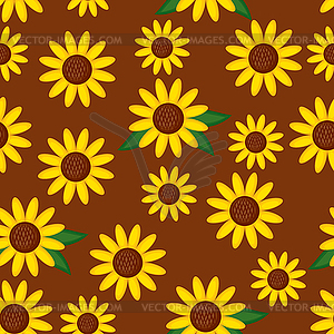 Sunflowers seamless pattern - color vector clipart