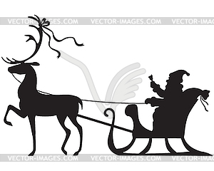 Santa Claus riding on deer sleigh - vector clip art