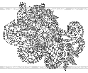 Black line art ornate flower design, ukrainian - vector clip art