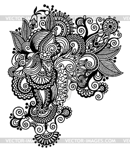 Black line art ornate flower design, ukrainian - vector clip art