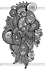 Black line art ornate flower design, ukrainian - vector clipart