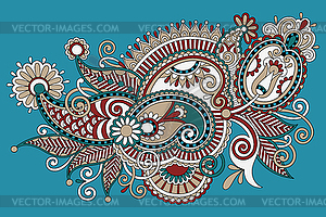 Original digital draw line art ornate flower design - vector clipart