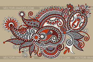 Original digital draw line art ornate flower design - vector image