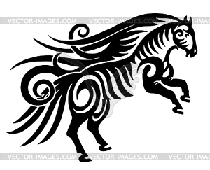 Digital drawing of black tribal horse silhouette - vector clipart