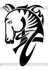 Цифровой рисунок черного племени голова лошади - изображение в векторном виде