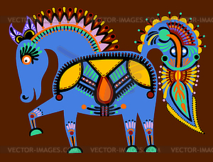 Ukrainian tribal ethnic painting, unusual horse, - vector clipart / vector image