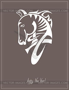 Digital drawing of tribal head horse silhouette, - vector clipart