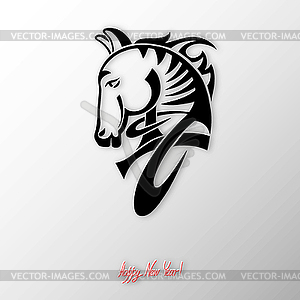 Digital drawing of tribal head horse silhouette, - vector clipart