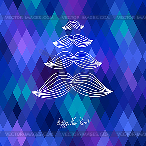 Mustache tree christmas card on geometric - vector clipart