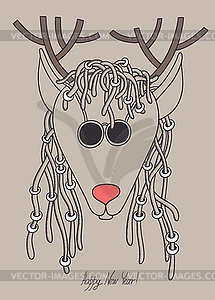 Original hipster christmas deer with sunglasses - color vector clipart