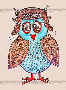 Marker drawing of cute doodle owl - vector clip art