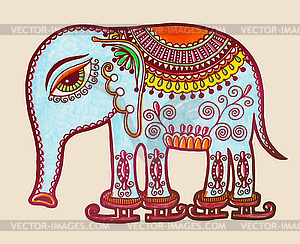 Tribal elephant ice skating, ornamental marker - vector image