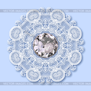 Christmas snowflake decoration with diamond jewel - vector clip art