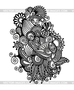 Black line art ornate flower design - vector clip art