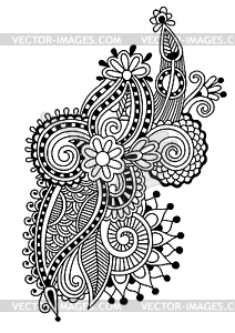 Black line art ornate flower design - vector clipart