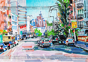 Marker painting of cityscape - vector image