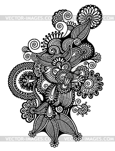 Original hand draw line art ornate flower design. - vector image