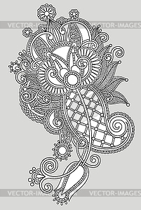 Original hand draw line art ornate flower design. - vector image