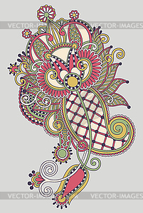 Original hand draw line art ornate flower design - vector image