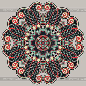 Circle lace ornament, round ornamental geometric - vector image