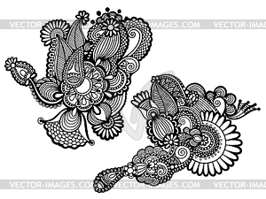 Original hand draw line art ornate flower design - vector image