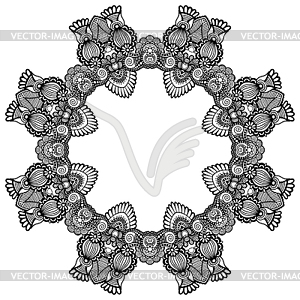 Circle lace ornament, round ornamental geometric - vector image