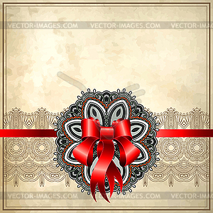 Holiday background with red ribbon - vector clipart