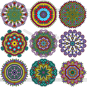 Circle ornament, ornamental round lace collection - vector image