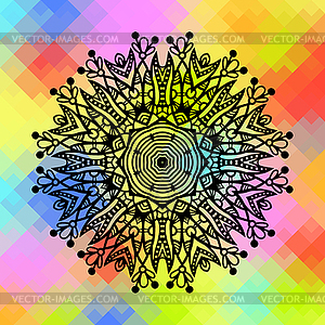 Square geometric composition with ethnic flower - vector clip art