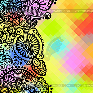 Square geometric composition with ethnic flower - vector clipart