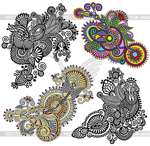 Original hand draw line art ornate flower design - vector clipart