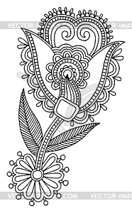 Black line art ornate flower design, ukrainian - vector clip art