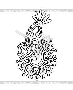 Black line art ornate flower design, ukrainian - vector image