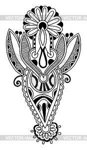 Black line art ornate flower design, ukrainian - vector image