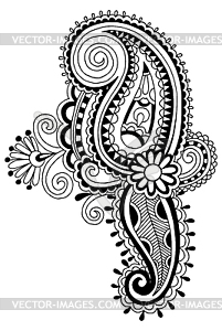 Black line art ornate flower design, ukrainian - vector image