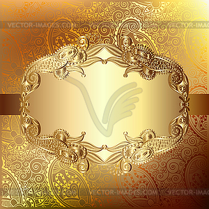 Gold elegant flower background with lace pattern, - vector image