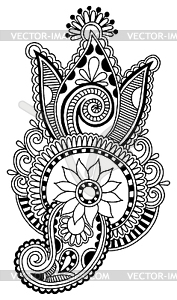 Black line art ornate flower design, ukrainian - vector clipart