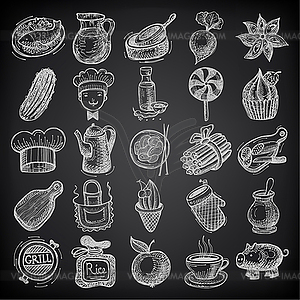 25 sketch doodle icons food - vector clip art