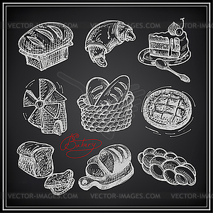 Digital drawing bakery icon set - vector image